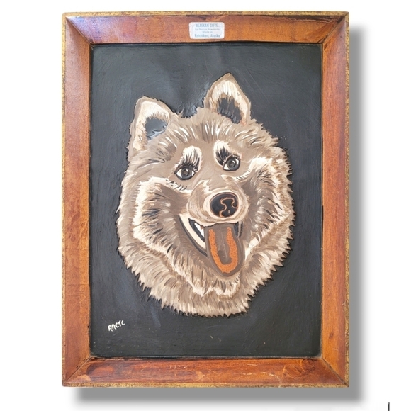 Vintage Other - Vintage Alaska Native Soapstone Sled Dog Panel | Signed AACTC
